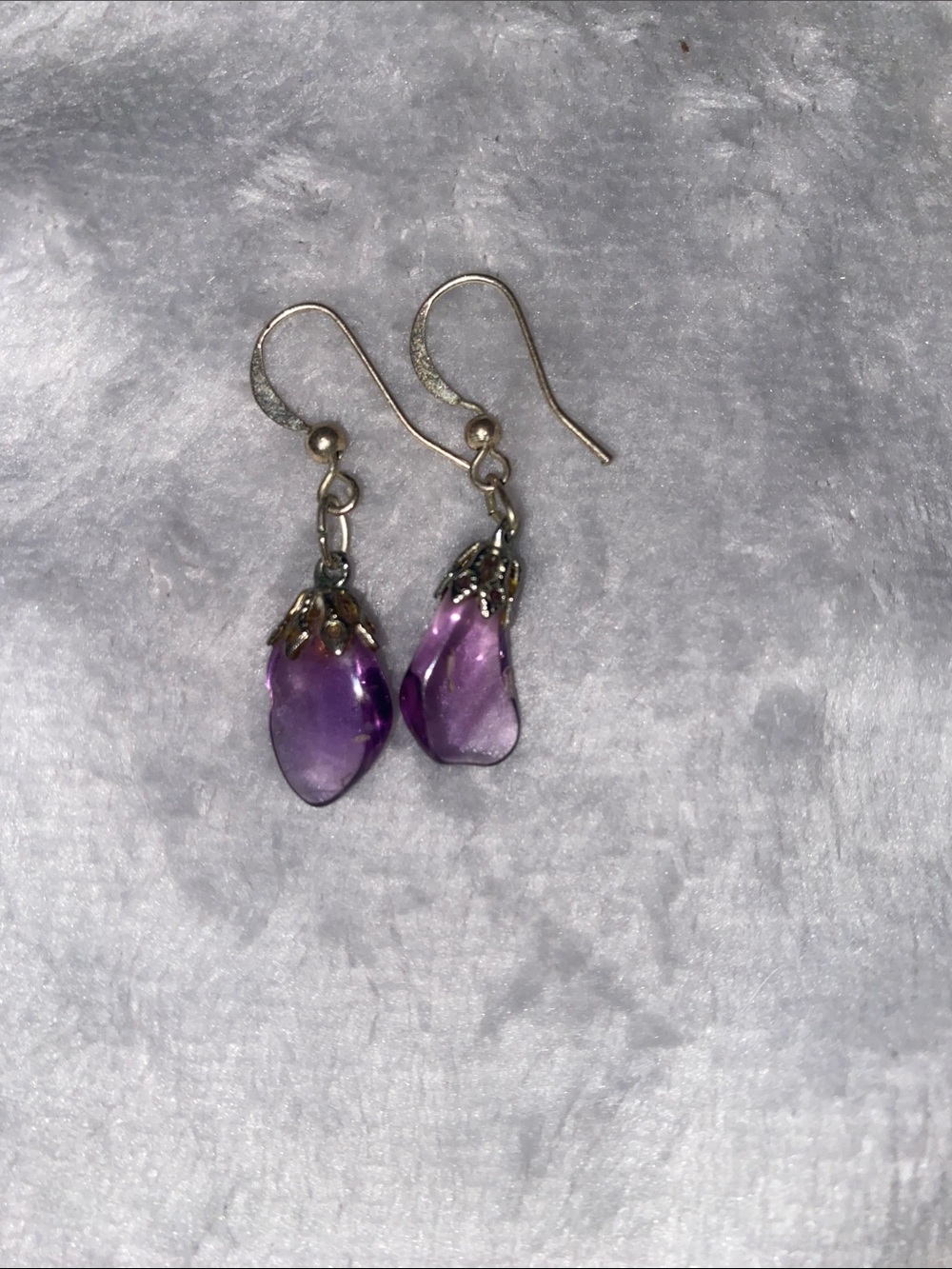 Purple Glass Teardrop Dangle Earrings - Unbranded